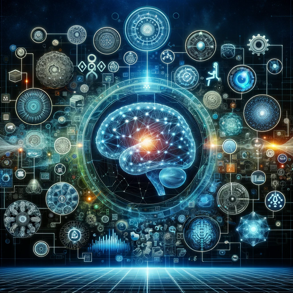 DALL·E 2023-12-24 19.14.56 - Visual representation of the technological foundations of AGI, showcasing advanced neural networks, machine learning algorithms, and cognitive science.png