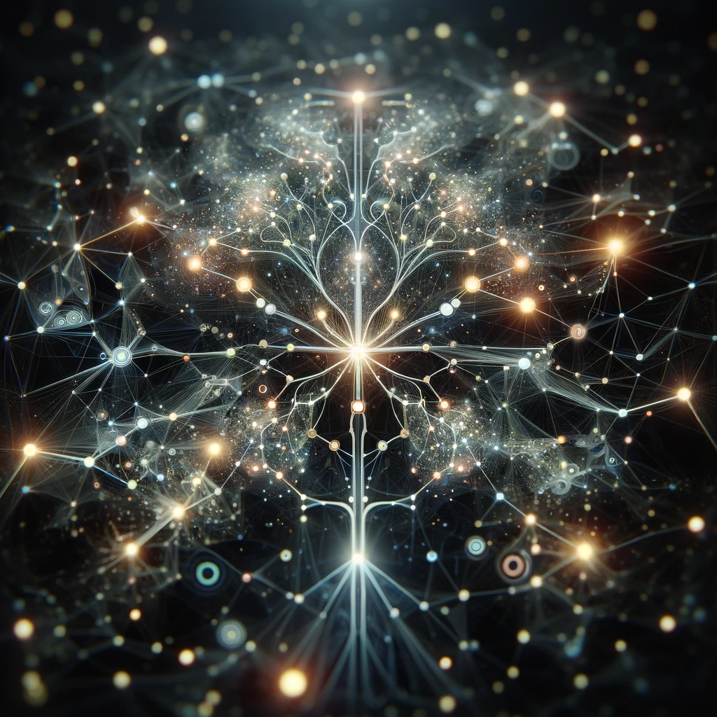 DALL·E 2023-12-31 19.00.26 - An artistic representation of an AI neural network, showcasing a complex array of interconnected nodes and pathways with glowing points of data transf.png